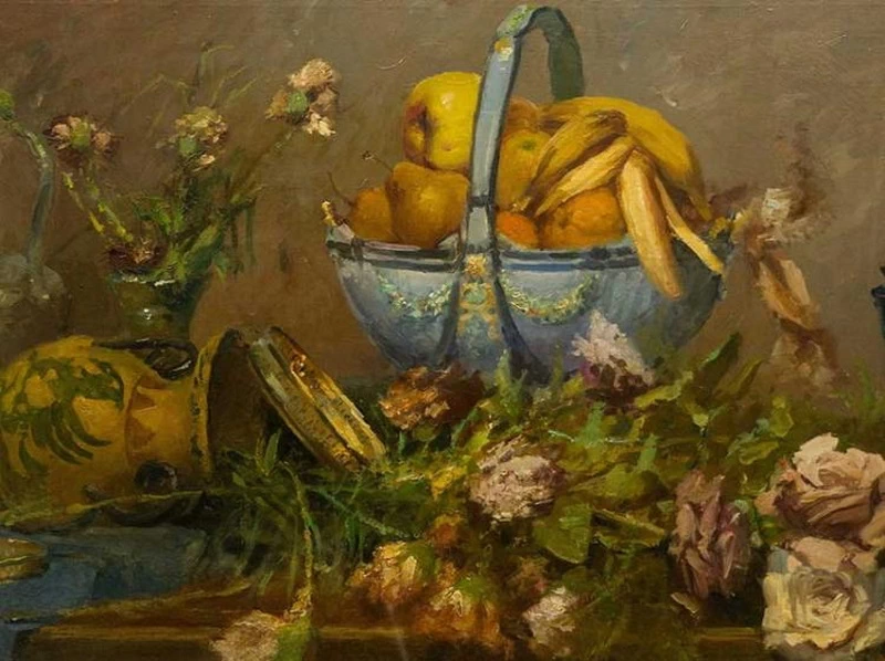 Natura morta di fiori e frutta